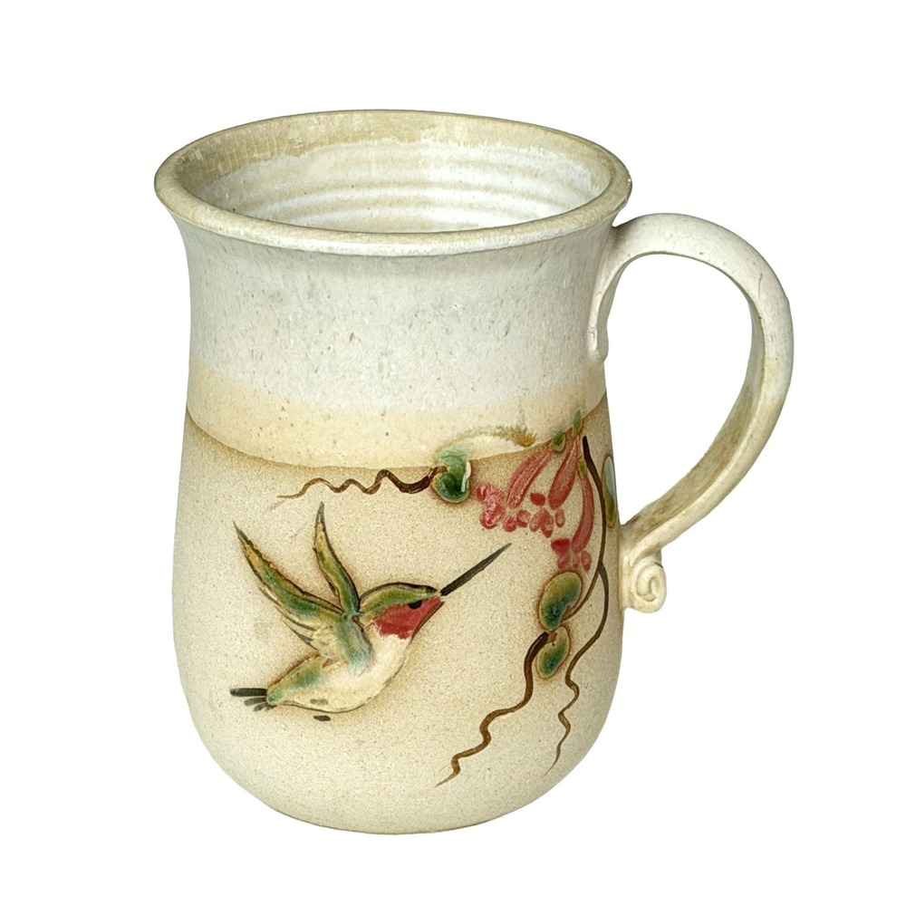 Hummingbird Handmade Stoneware Mug Artist Signed Hand Painted